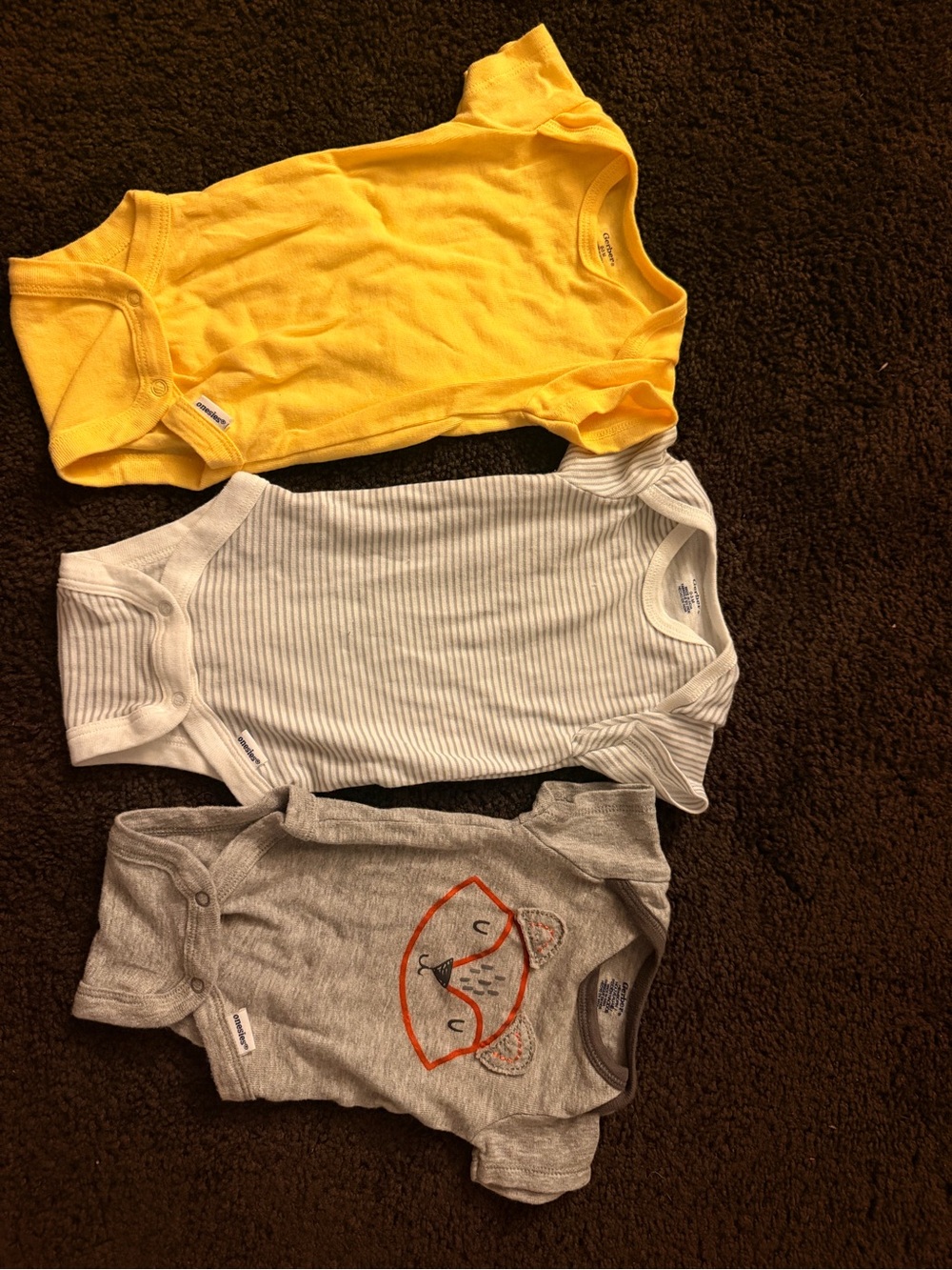 Gerber Yellow, White, Gray Baby One-Piece Bodysuits - Set of 3